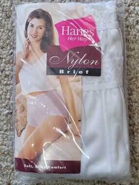 Vintage Hanes Her Way Nylon Brief 2 Pairs Size 9 Lace Trim White Sissy 1999 NOS